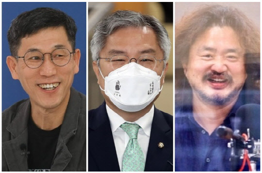 (왼쪽부터) 진중권 전 동양대학교 교수, 최강욱 더불어민주당 의원, 방송인 김어준씨. <tbs 제공, 연합뉴스>